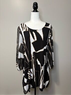 JM Collection Chiffon Abstract Print Tunic Top